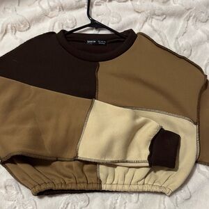 SHEIN Men's Patchwork Crewneck Sweater - Brown and Cream